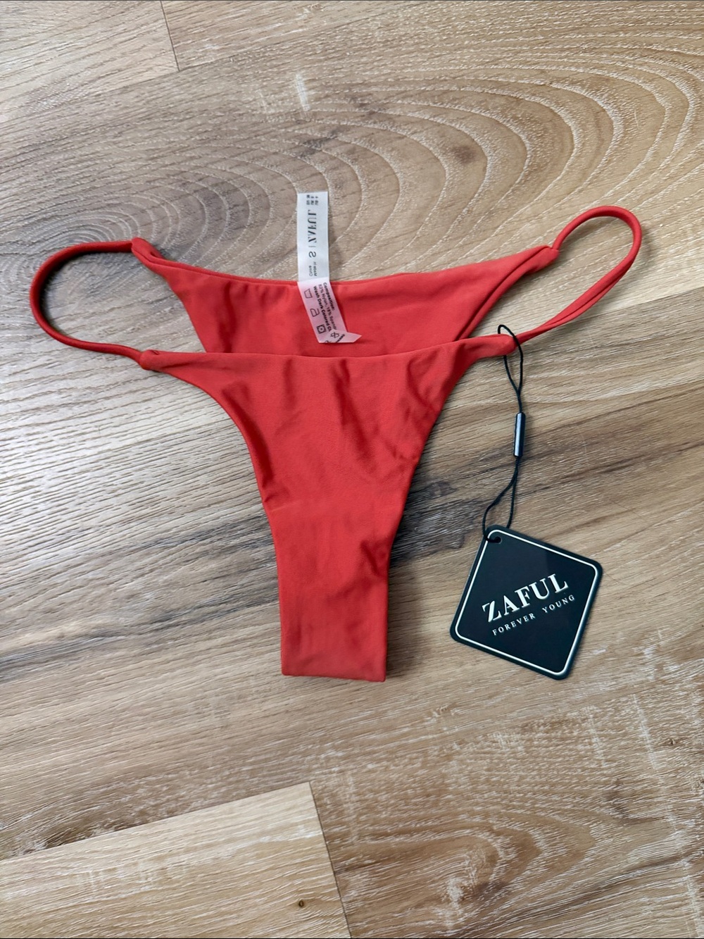 Zaful Orange-Red Cheeky Thong Bikini Bottom